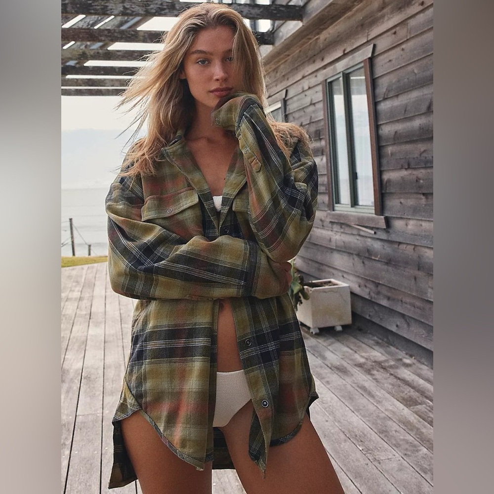 Free People Izzie Cargo Shirt Olive Combo